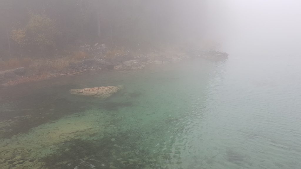 Eibsee Lake in Bavaria -hike around the lake -visibility close to zero