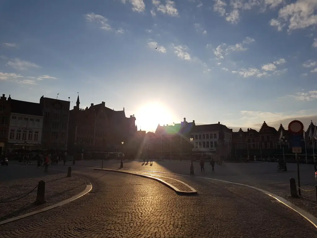 Best sunsets in Europe - Market Square Bruges, Belgium